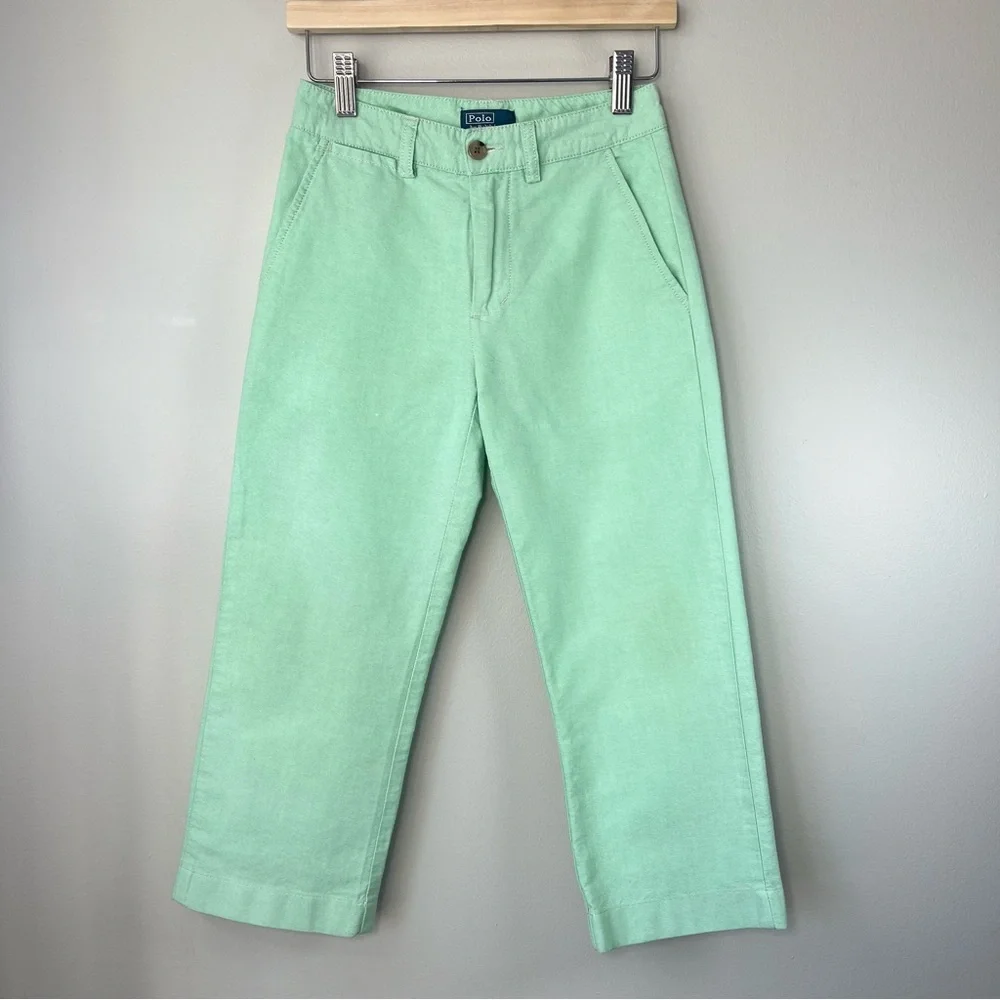 VTG Polo Ralph Lauren Kids 8 Mint Green Classic Khaki Pants Chinos Yellow Pony